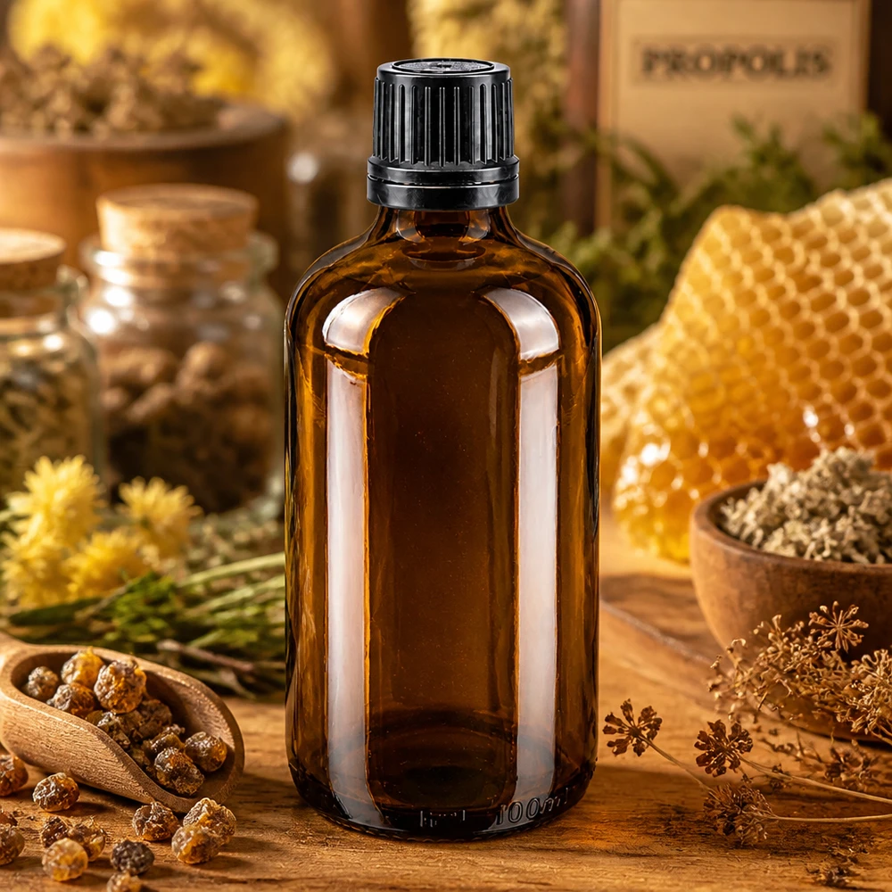 Apothekenflasche braun 100ml Schraubverschluss schwarz Giessring Originalitätsverschluss 100ml Braunglasflasche 8mm OV-Verschluss schwarz für Propolis-Extrakte und Naturheilmittel
