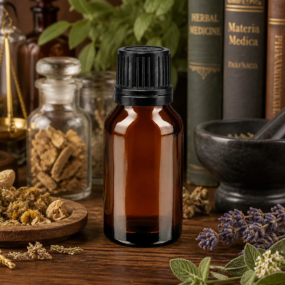UV-schützende Braunglas-Apothekerflasche 15ml mit Gießring für Naturheilkunde und Aromatherapie