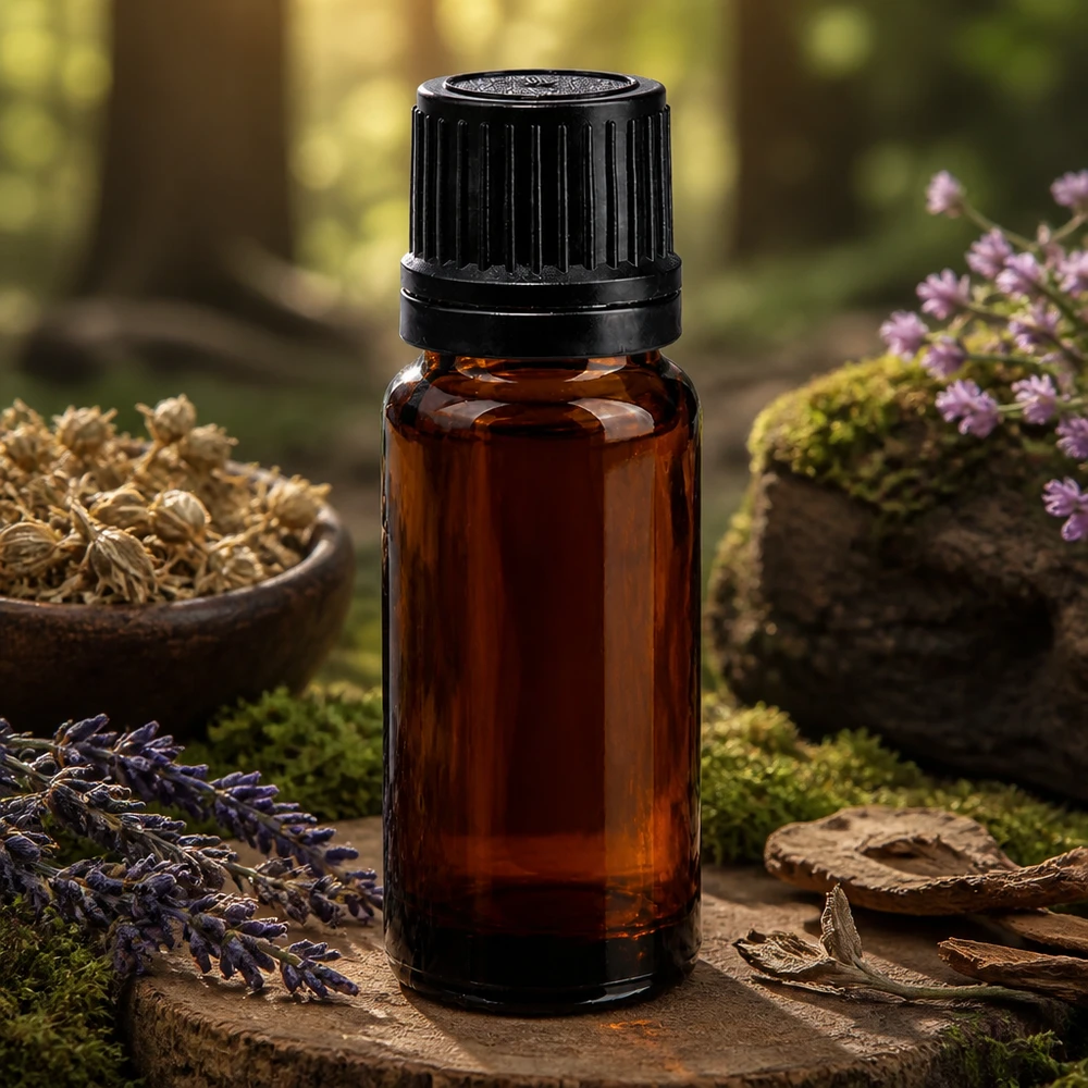 Lichtschutzflasche 10ml Braunglas mit 1mm Tropfvorsatz und schwarzem Verschluss Naturkulisse