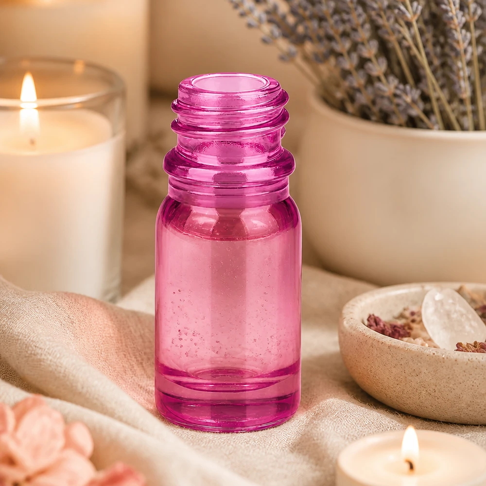 5ml Apothekenflasche PurpleLine UT18/5 UNiTWIST Ergonomische 5ml Glasflasche PurpleLine UT18/5 mit rutschfester Oberfläche in warmem Beerentön