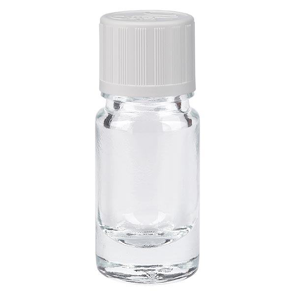 Apothekenflasche klar 5ml Tropfverschluss weiß Kindersicherung Standard Apothekenflasche klar 5ml Tropfverschluss weiß Kindersicherung Standard