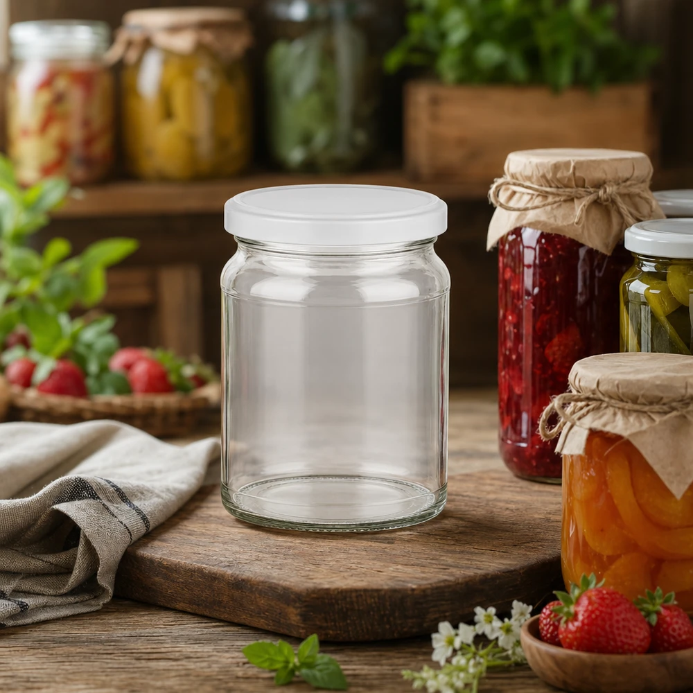 205ml Rundglas mit BasicSeal Deckel zwischen selbstgemachten Marmeladen und Konfitüren - perfekt für Einkochen