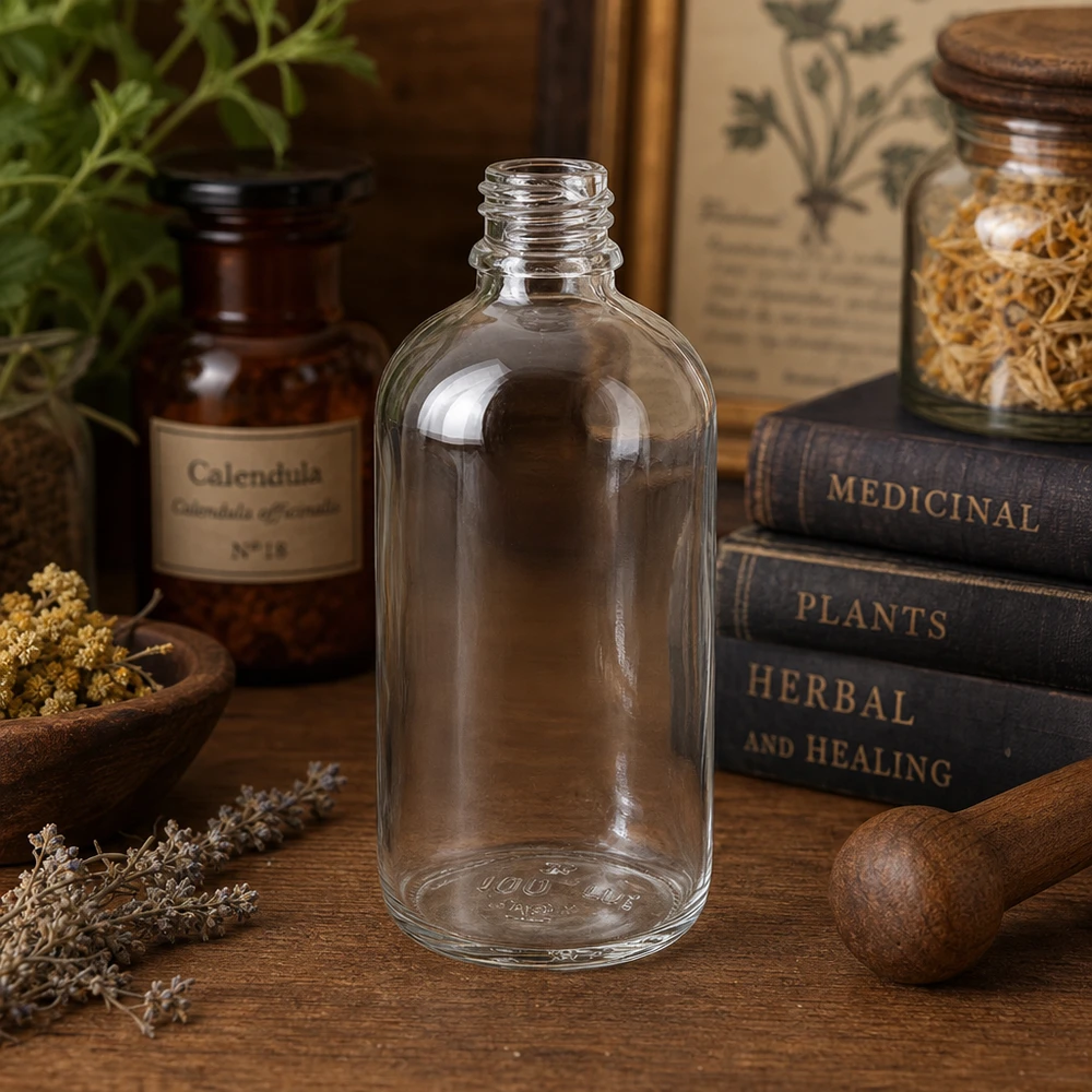 100ml Weithalsflasche Apothekerstil ClearLine DIN18 für ätherische Öle Tinkturen und Naturkosmetik