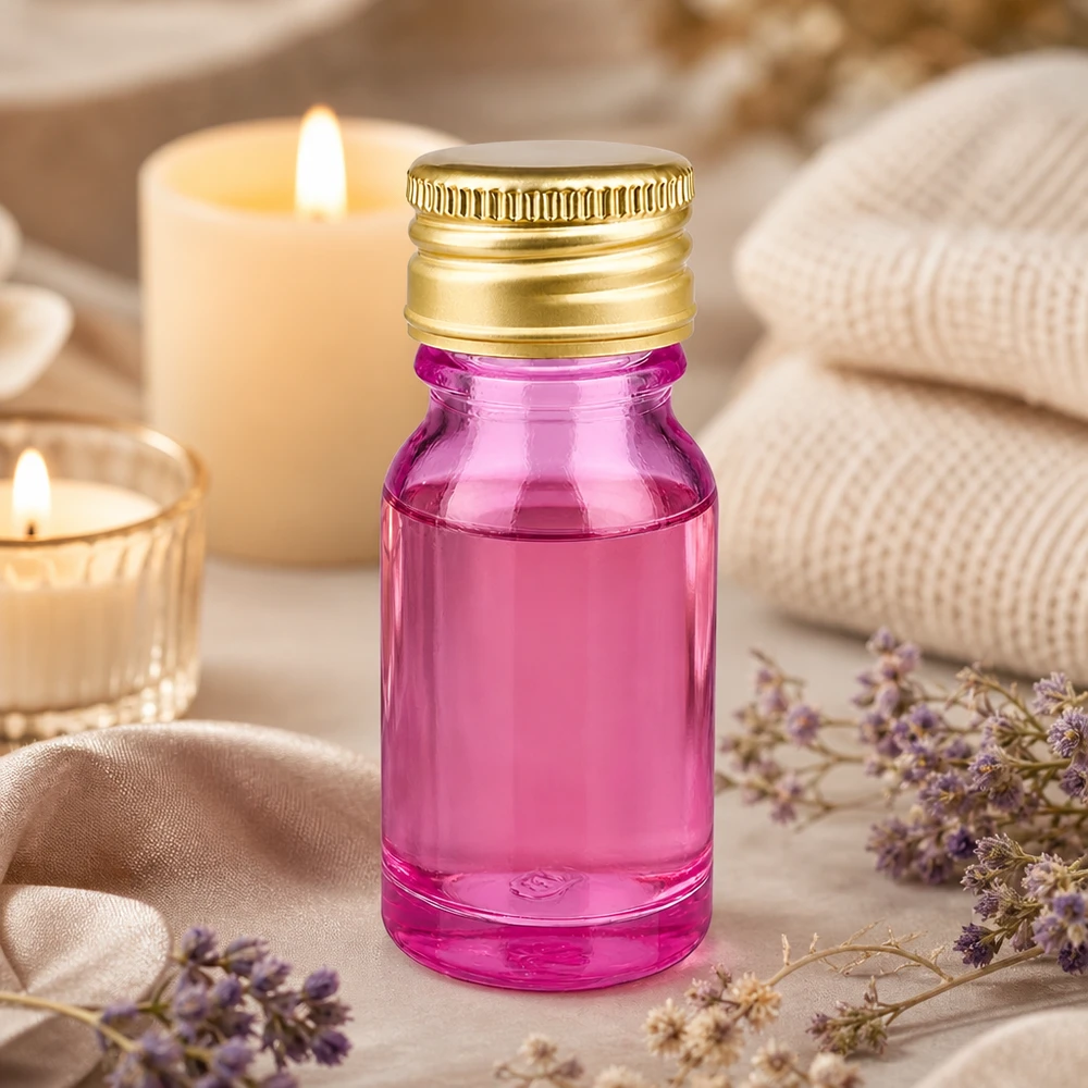 10ml Flasche 11mm Schraubverschluss Alu-Gold Standard PurpleLine. UT18/10 Kleine Violettflasche 10ml mit robustem Metallverschluss perfekt für mobile Aromatherapie unterwegs