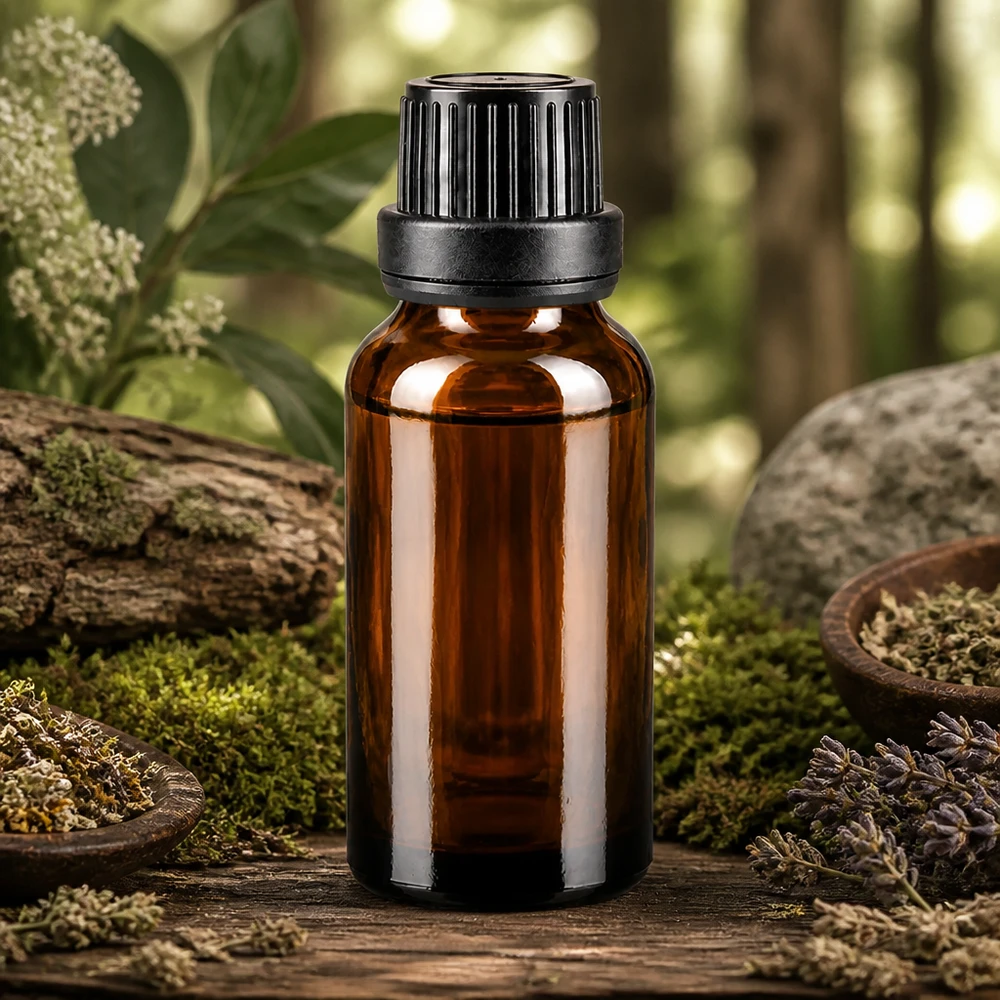 UV-geschützte 20ml Apothekerflasche braun mit 2mm Präzisionstropfer und schwarzem OV-Deckel