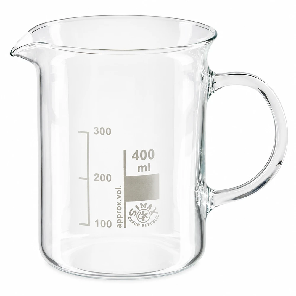 Becherglas 400ml Borosilikatglas, mit Henkel Zylindrisches Glas-Becherglas 400ml mit Henkel für Labor und Haushalt geeignet