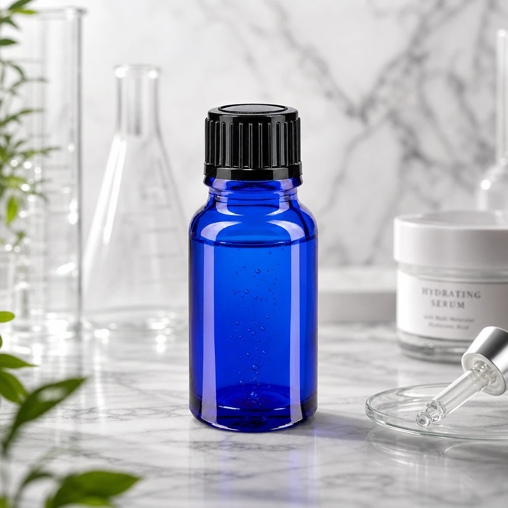 Apothekenflasche blau 10ml Schraubverschluss schwarz Standard Blaue Glasflasche 10ml UV-Schutz Apothekerglas mit Originalitätsverschluss schwarz 11mm