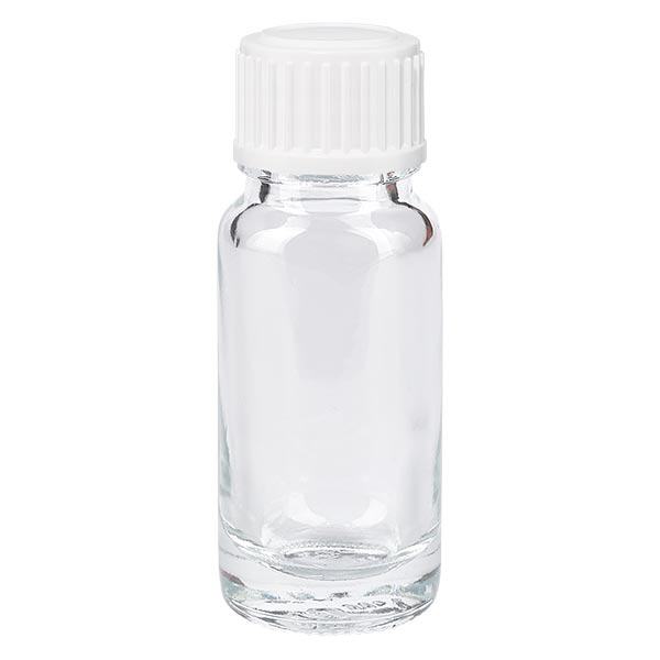 Apothekenflasche klar 10ml Tropfverschluss weiß 0.8mm Standard Apothekenflasche klar 10ml Tropfverschluss weiß 0.8mm Standard