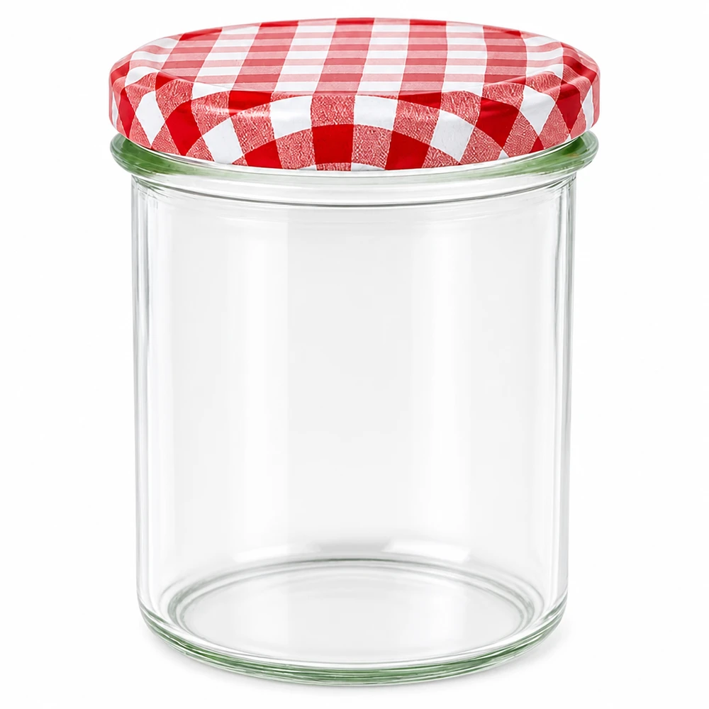 350ml Sturzglas + BasicSeal Deckel rot/weiß UNiTWIST 350ml Sturzglas mit rot-weiß kariertem BasicSeal Deckel, leeres Einmachglas für Marmelade und Konserven