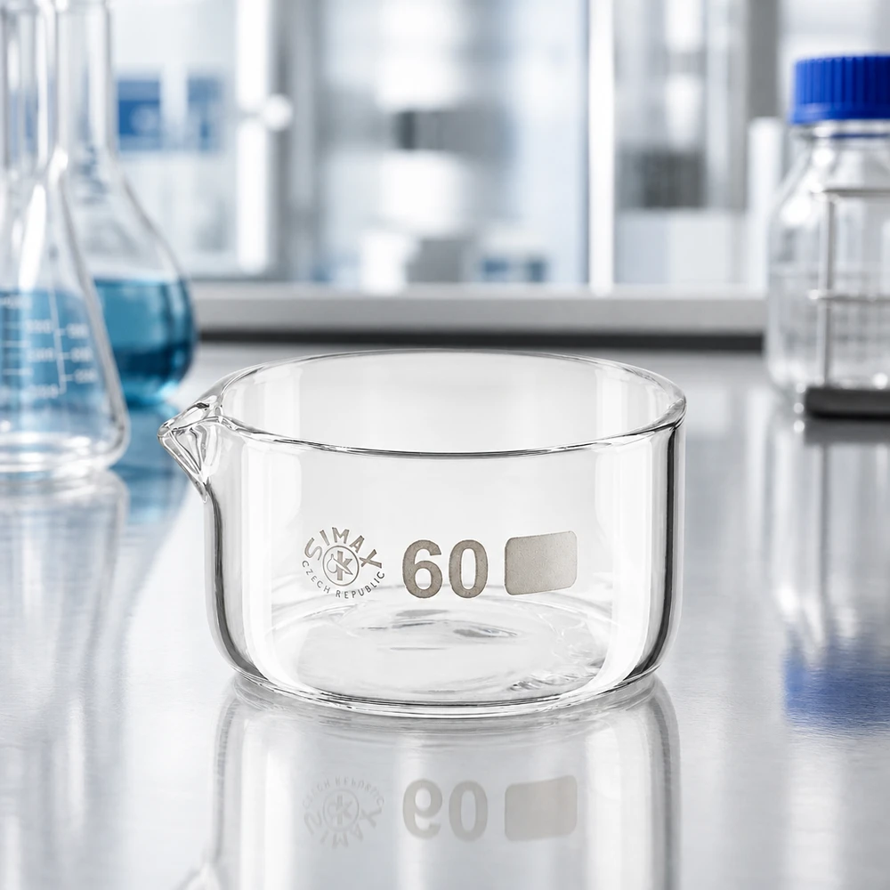 60ml Kristallisierschale mit Ausguss Borosilikat ø60mm Kristallisierschale 60ml Laborglas niedrige Bauform Borosilikat Ausguss ø60mm hitzebeständig