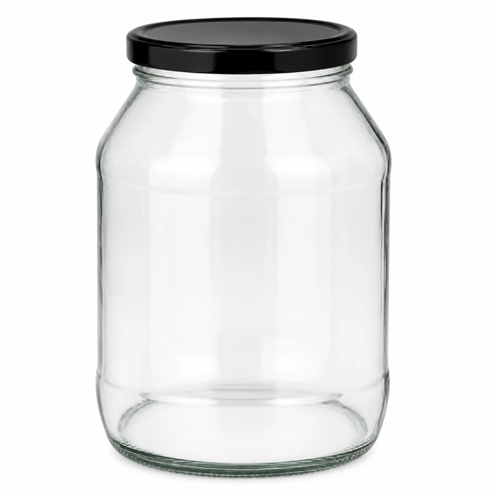 2650ml Rundglas mit BasicSeal Deckel schwarz UNiTWIST Großes 2650ml Rundglas mit schwarzem BasicSeal Deckel für Küche und Vorratshaltung - elegantes klares Glas