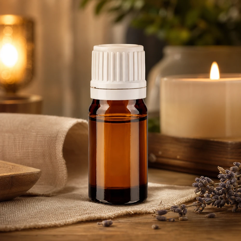 Aromatherapie Fläschchen 5ml aus UV-Schutz Bernsteinglas mit weißem OV Deckel 11mm