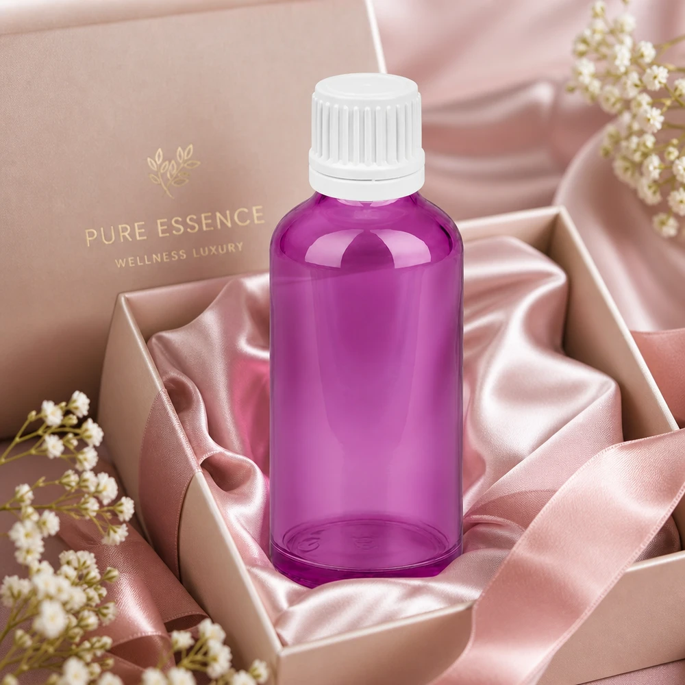 50ml Flasche 11mm Schraubverschluss weiss Originalität Schraubverschlusserschluss PurpleLine UT18/50 Professionelle 50ml Apothekerflasche aus getöntem Glas für Wellness und Beauty Produkte