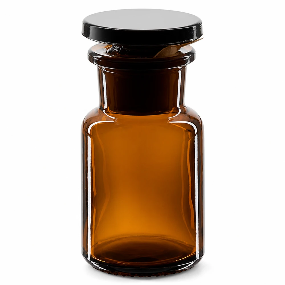 Rundschulterfl. 50ml braun Weithals Glasstopfen Apothekerflasche 50ml braun Rundschulter Weithals aus UV-schützendem Braunglas