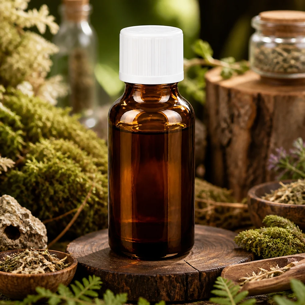 Apothekenflasche braun 20ml Tropfverschluss weiß Kindersicherung Standard Apothekerflasche 20ml amber Glas mit kindersicherem Tropfverschluss in natürlicher Waldumgebung