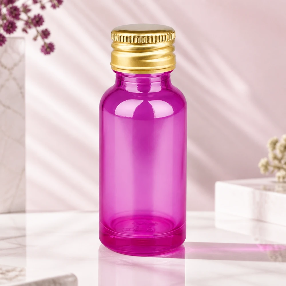 20ml Flasche 11mm Schraubverschluss Alu-Gold Standard PurpleLine. UT18/20 Stilvolle 20ml Flasche in Purple-Tönung mit Premium-Aluminiumverschluss perfekt für DIY-Kosmetik