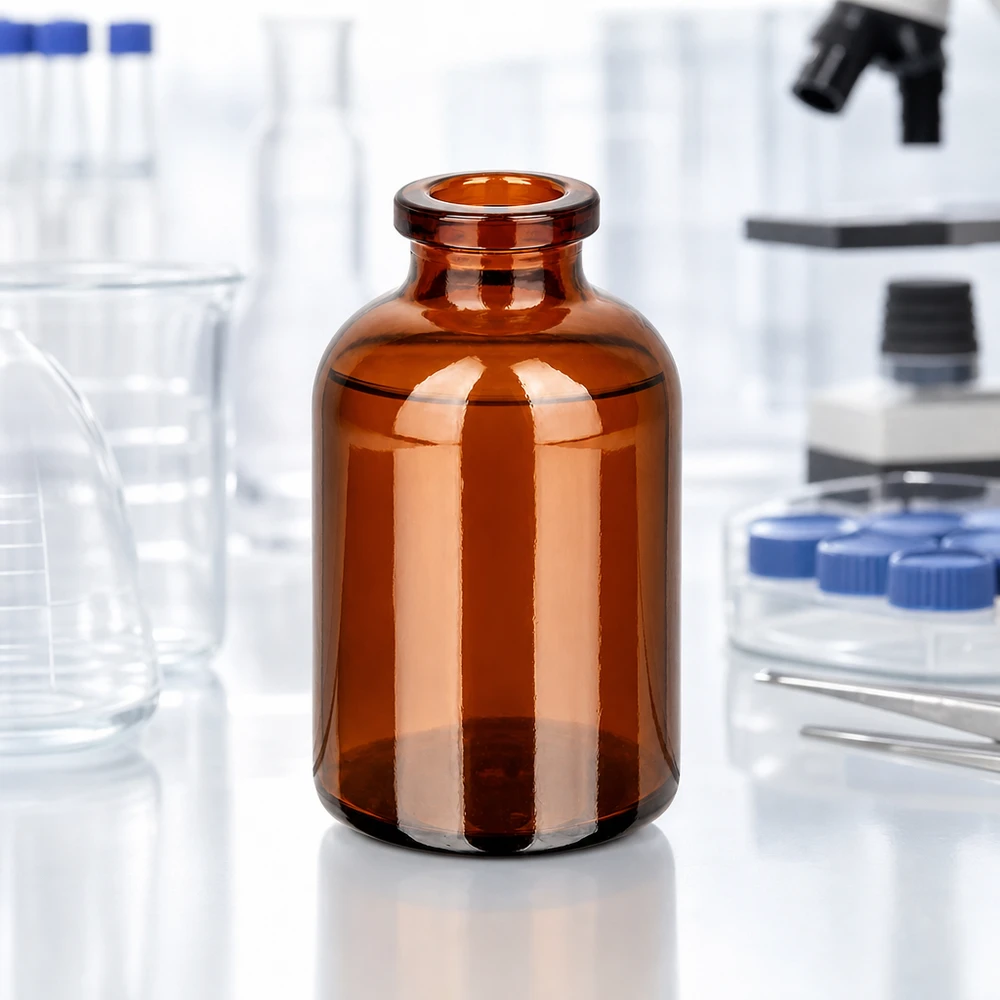Amber Glasflasche 30ml mit verstärktem Flaschenhals für Gummistopfen und Bördelkappen