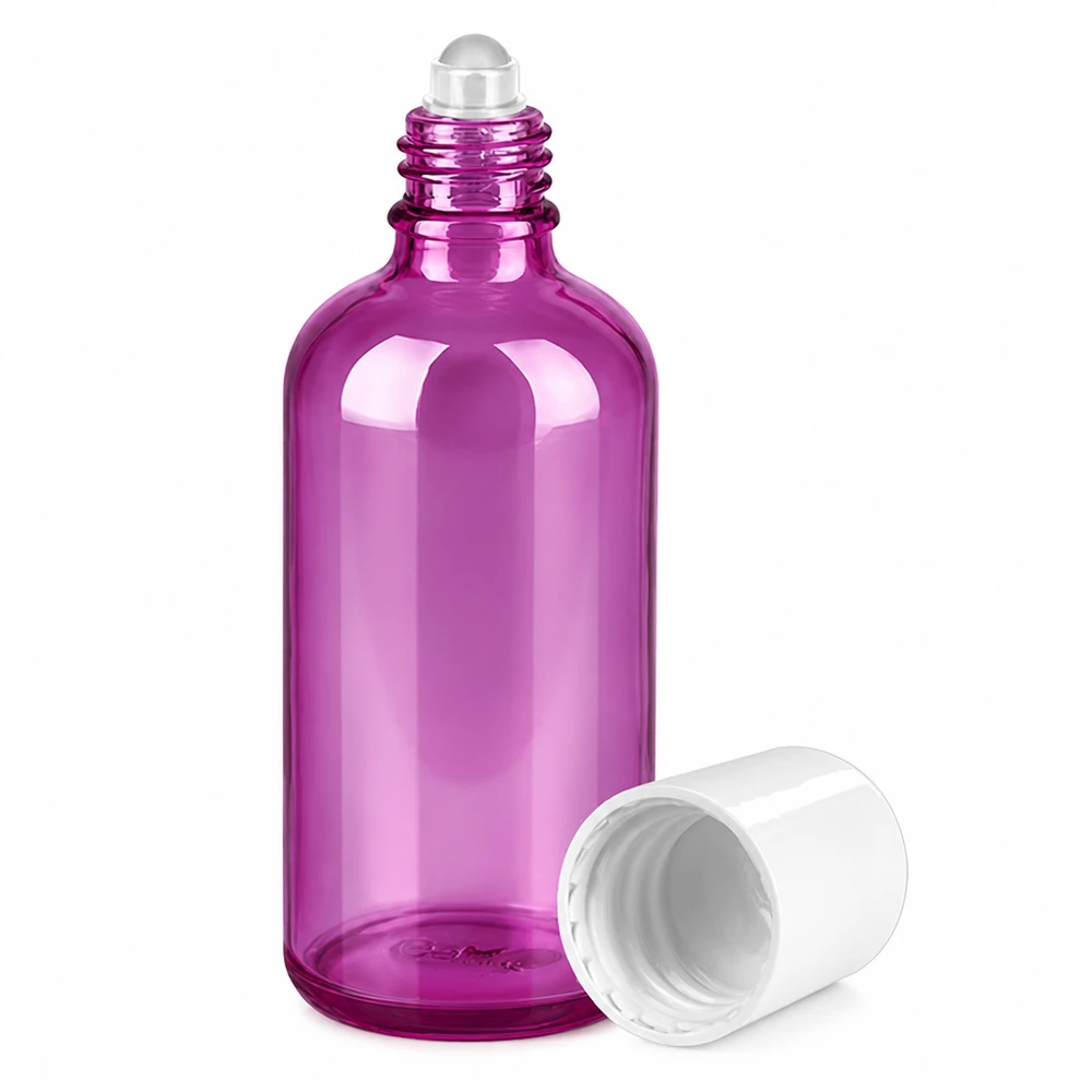 100ml Roll-On Flasche weiss Standard PurpleLine UT18/100 100ml Roll-On Behälter in transparentem Lila für selbstgemischte Parfums und Aromatherapie