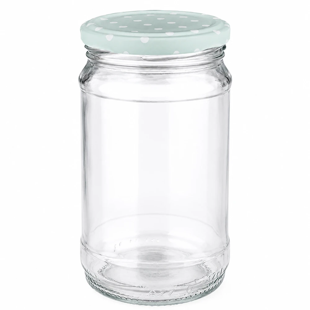 Transparentes Rundglas 370ml mit mint-mattem BasicSeal Deckel für Marmelade und Vorräte