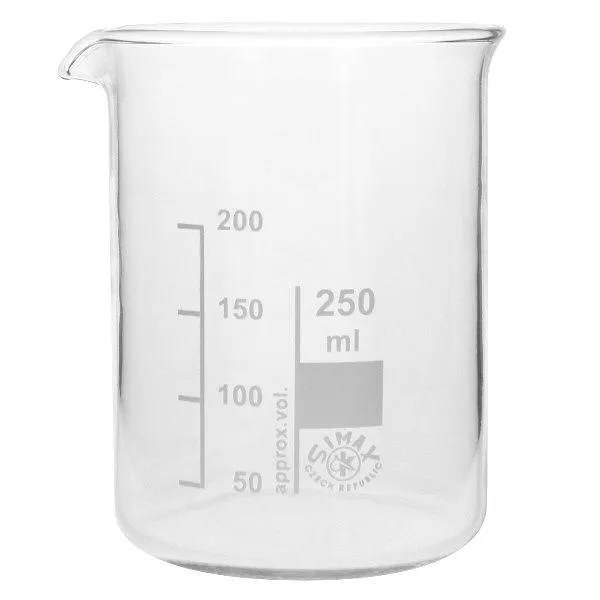 Transparentes Messbecherglas 250ml mit deutlich sichtbarer Graduierung und praktischem Ausguss