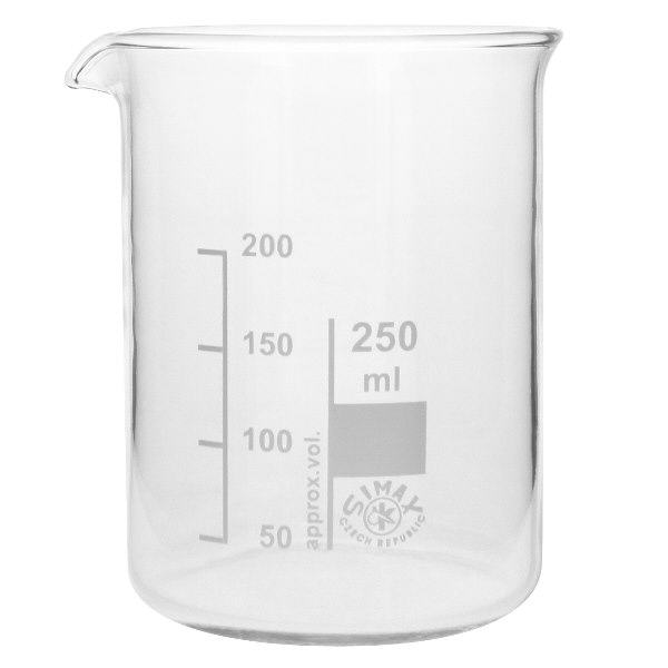 Becherglas 250ml Borosilikatglas, niedrige Form Transparentes Messbecherglas 250ml mit deutlich sichtbarer Graduierung und praktischem Ausguss