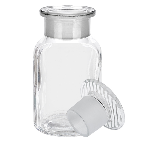Rundschulterfl. 100ml klar Weithals Glasstopfen Kleine Rundschulterflasche 100ml Klarglas mit Glasstopfen für chemische Substanzen