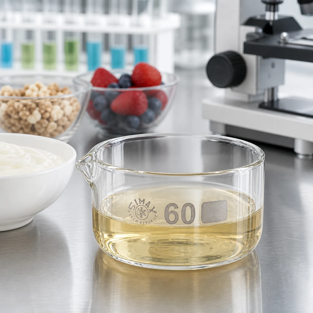 Simax Glasschale 60ml gelbliches Öl Lebensmittellabor flache Kristallisierschale Durchmesser 60mm