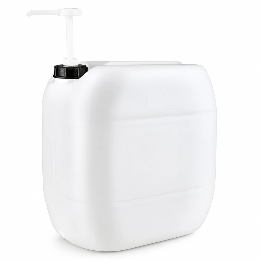 Kanister 30 Liter mit Dosierpumpe Rechteckiger HDPE Kanister 30L in Weiß mit praktischer Ausgabepumpe für Flüssigkeiten