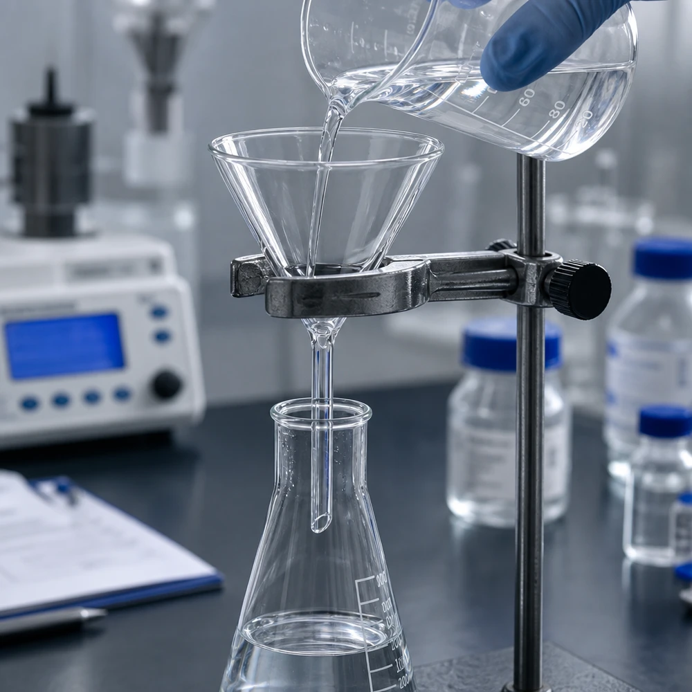 Trichter ø80mm Kalk-Soda, Winkel 60°, Kurzstil Kompakter Labortrichter 8cm Durchmesser aus robustem Kalk-Soda-Glas für den professionellen Einsatz
