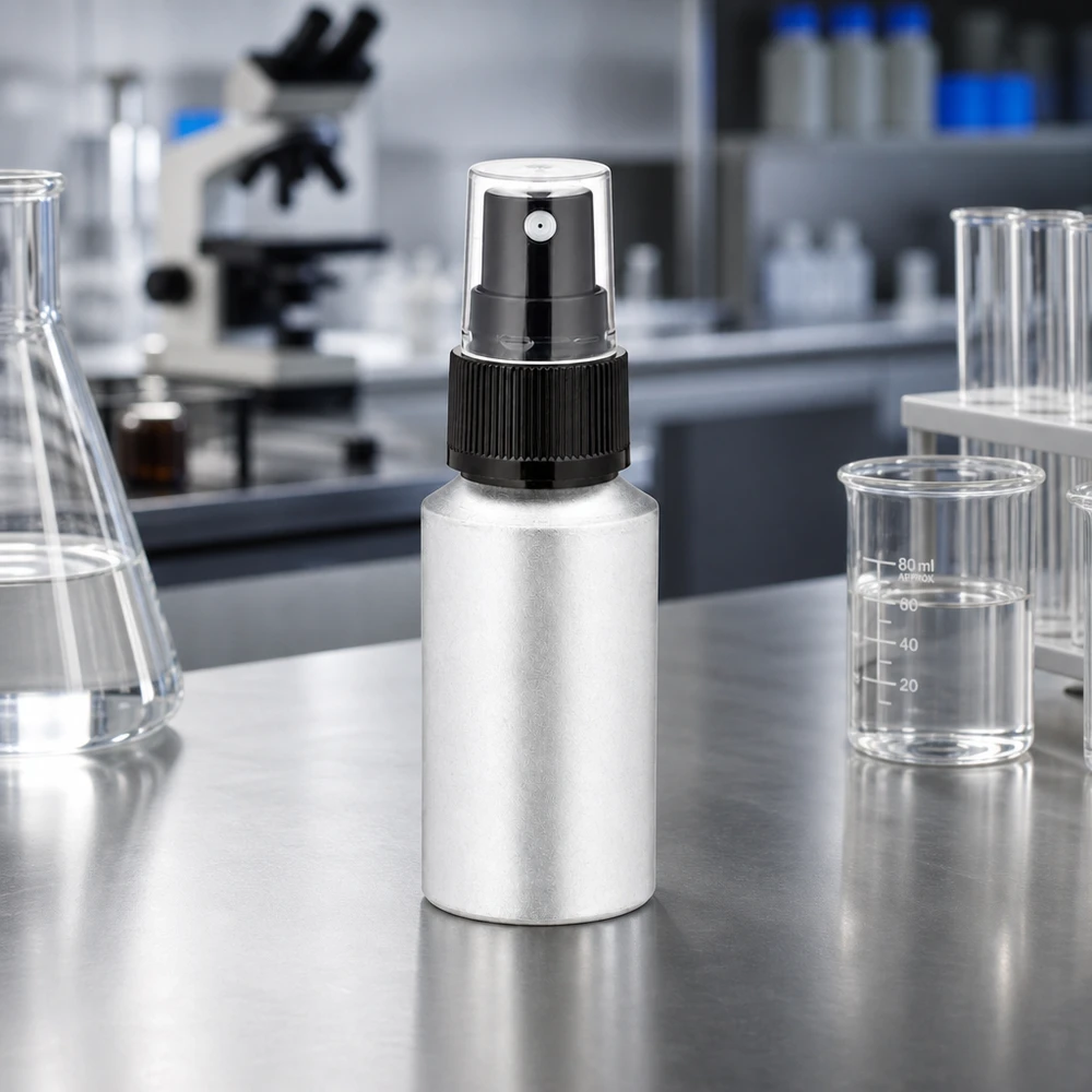 Leichte 30ml Aluminium-Zerstäuberflasche mit schwarzem Pumpkopf für gleichmäßige Verteilung