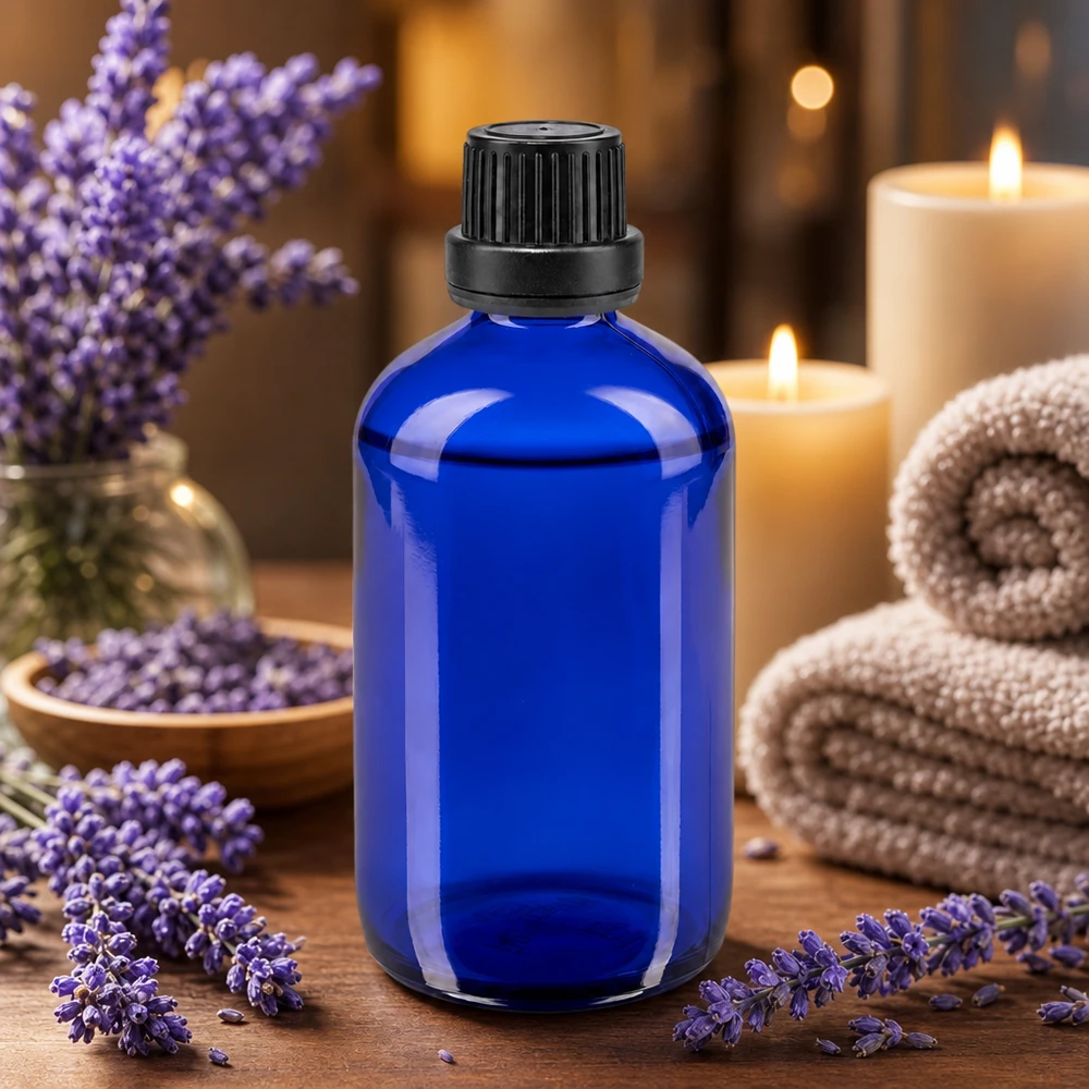 Apothekenflasche blau 100ml Schraubverschluss schwarz Dichteinlage Originalitätsverschluss Apothekerflasche blau 100ml Borosilikatglas mit kindersicherem Schraubdeckel 11mm