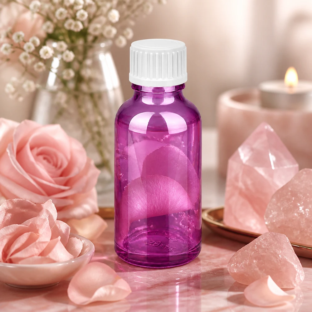 30ml (Globuli)Flasche.. 3mm Giessring weiß Standard PurpleLine. UT18/30 30ml Glasfläschchen in Purple mit weißem Deckel für selbstgemachte Naturkosmetik