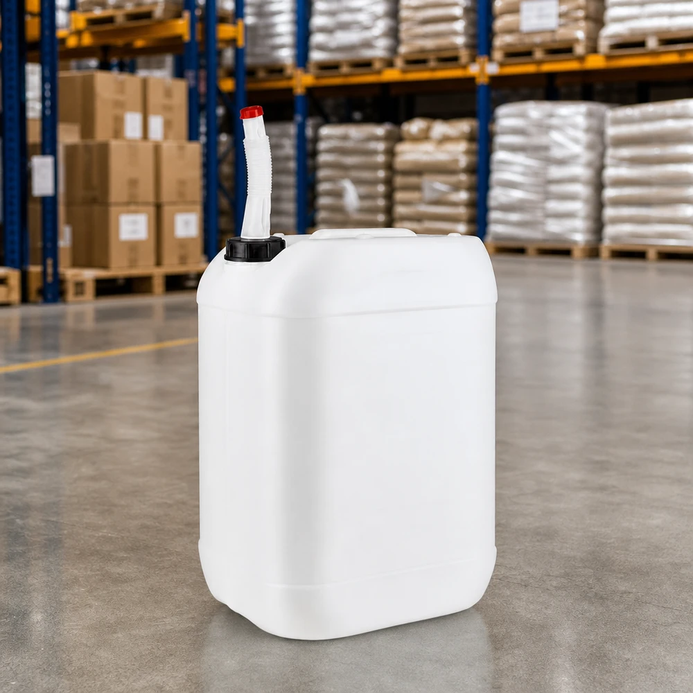 Kanister 25 Liter mit Auslaufrohr Flex Stapelbarer 25 Liter HDPE Kanister mit flexiblem Ausgießer für Chemikalien und Reinigungsmittel