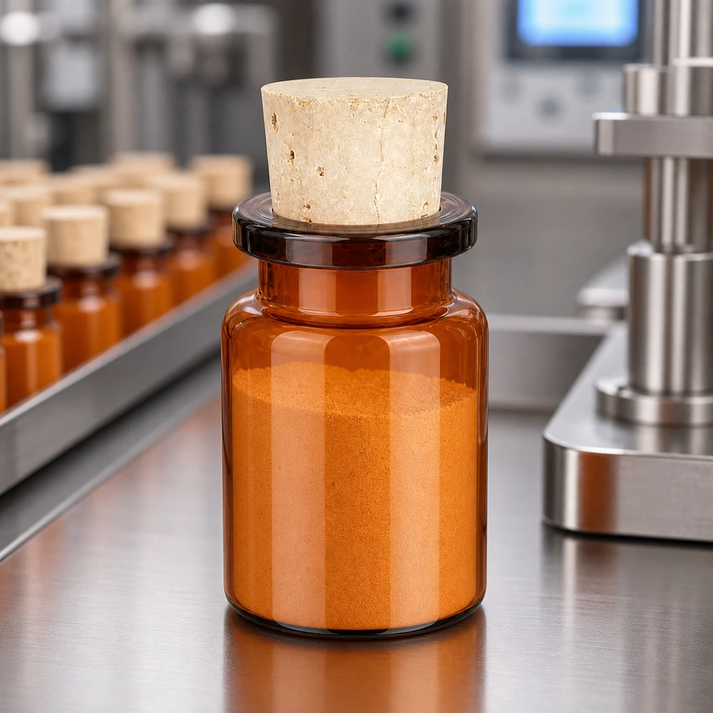 Braunglastiegel 5ml mit passendem Korken 14mm für die professionelle Abfüllung im Großbetrieb