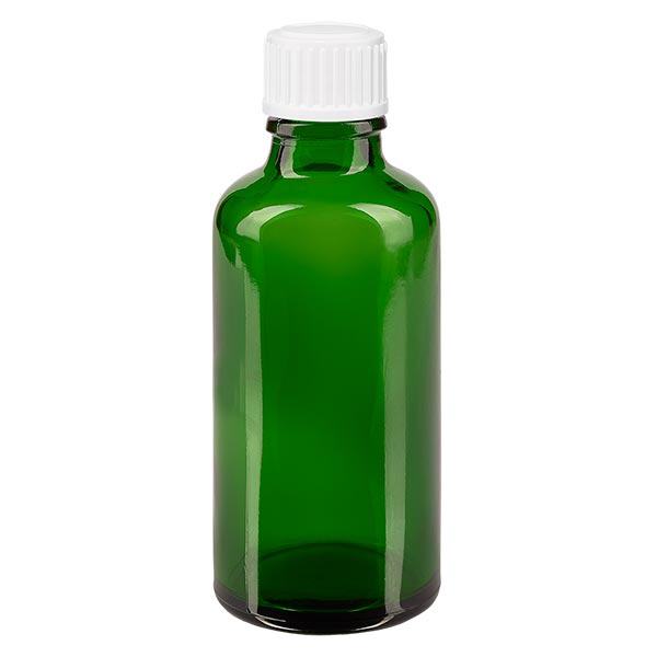Apothekenflasche grün 50ml Tropfverschluss weiß 0.8mm Standard Apothekenflasche grün 50ml Tropfverschluss weiß 0.8mm Standard