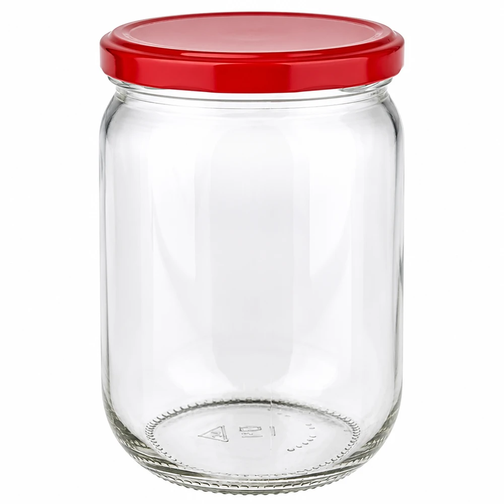 555ml Rundglas + BasicSeal Deckel rot UNiTWIST Rundes Vorratsglas 555ml mit rotem BasicSeal Schraubdeckel aus hochwertigem Klarglas