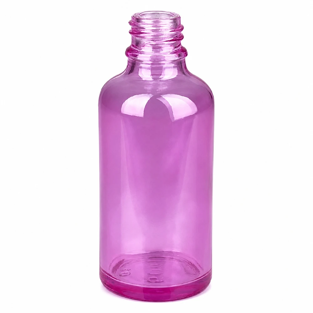 50ml Nasensprayflasche weiß/transparent Standard PurpleLine. UT18/50 Medizinische 50ml Flasche in transparentem Purple für Nasensprays - hochwertige Glasqualität
