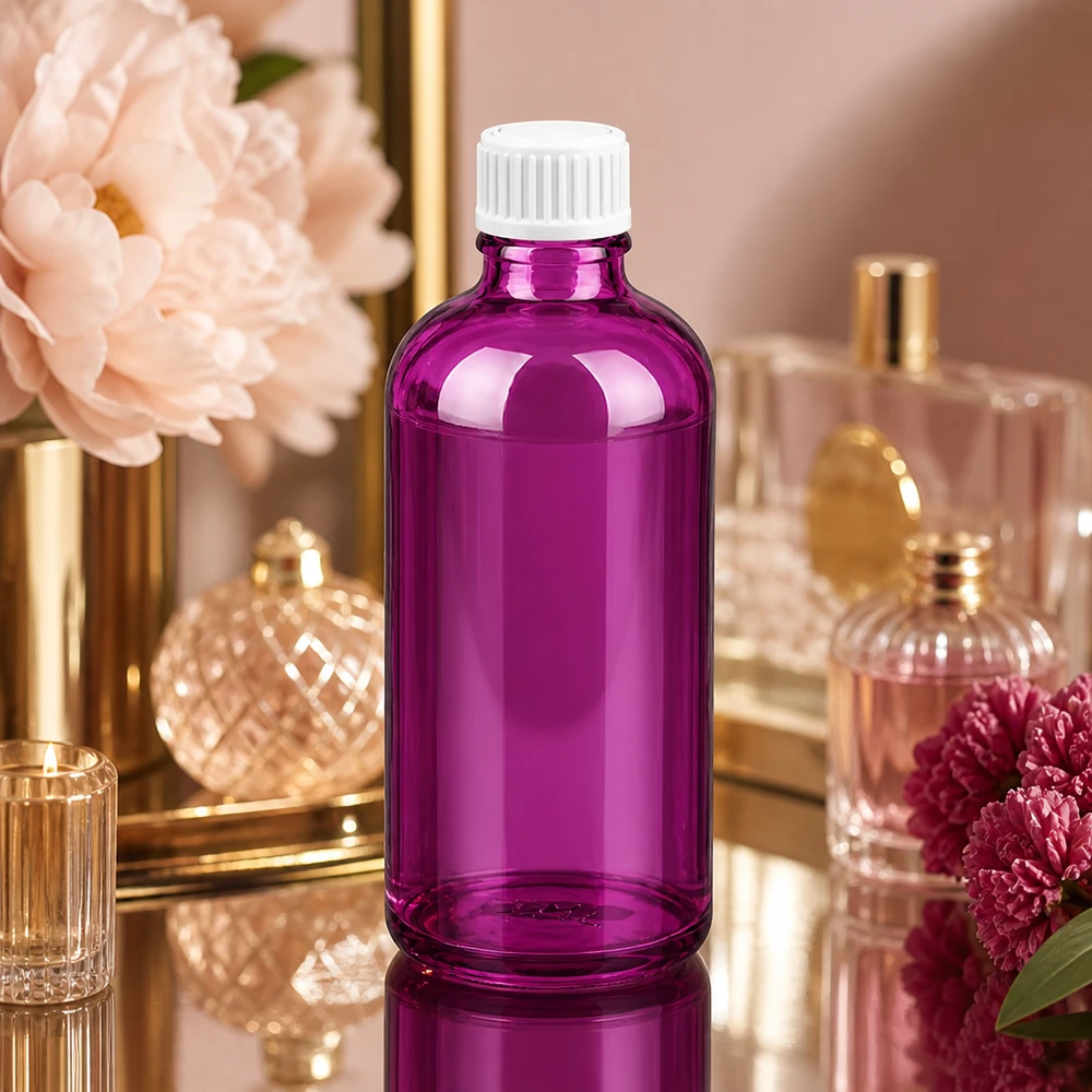 100ml (Globuli)Flasche 3mm Giessring weiß Standard PurpleLine. UT18/100 Purple Glasflasche 100ml mit Standard-Verschluss für professionelle Apotheken und Drogerien
