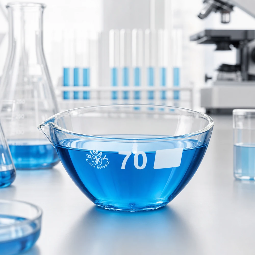 Kompakte Abdampfschale 60ml mit Ausguss aus säurebeständigem Borosilikatglas für sichere Laborarbeit