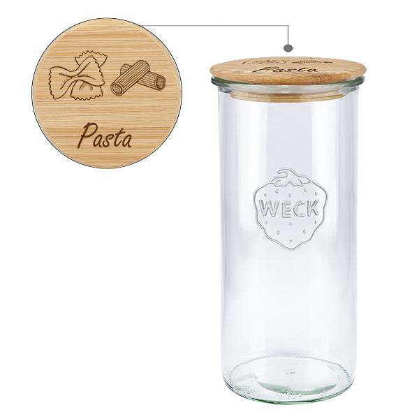 Holzdeckelset "Pasta" mit WECK Sturzglas 1500ml Holzdeckelset "Pasta" mit WECK Sturzglas 1500ml