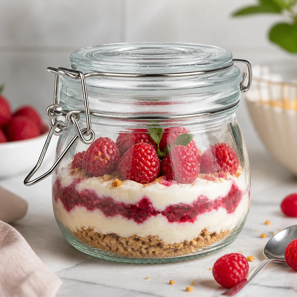 Kompakte 500ml Größe des Bügelverschlussglases perfekt für individuelle Portionen und Desserts