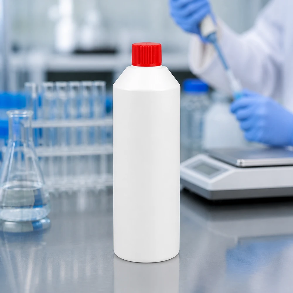 Chemikalienflasche HDPE 250ml weiss mit rotem Sicherheitsverschluss für Reinräume