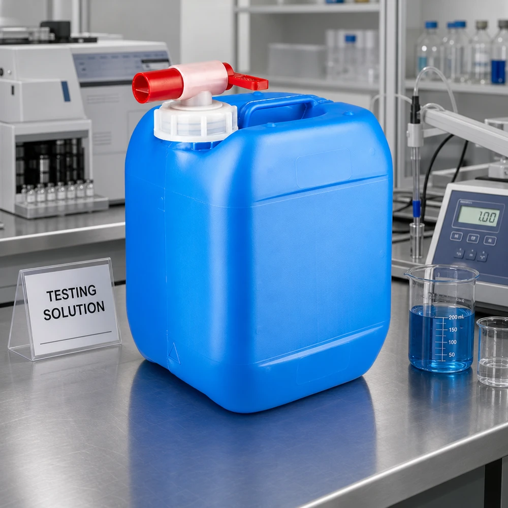 Kanister 5 Liter blau mit Auslaufhahn Robuster Flüssigkeitsbehälter 5L blau mit Zapfhahn für chemische Prüflösungen