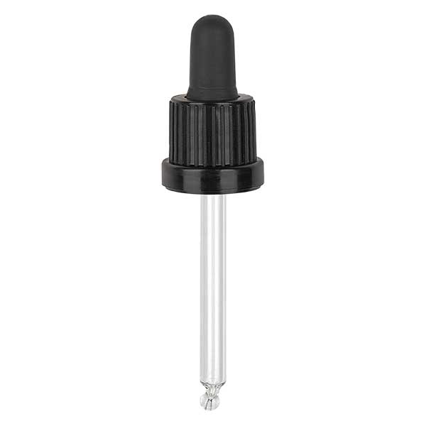 Glas-Tropfpipette, schwarz/schwarz PL63 Originalitätsverschluss II Glas-Tropfpipette, schwarz/schwarz PL63 Originalitätsverschluss II
