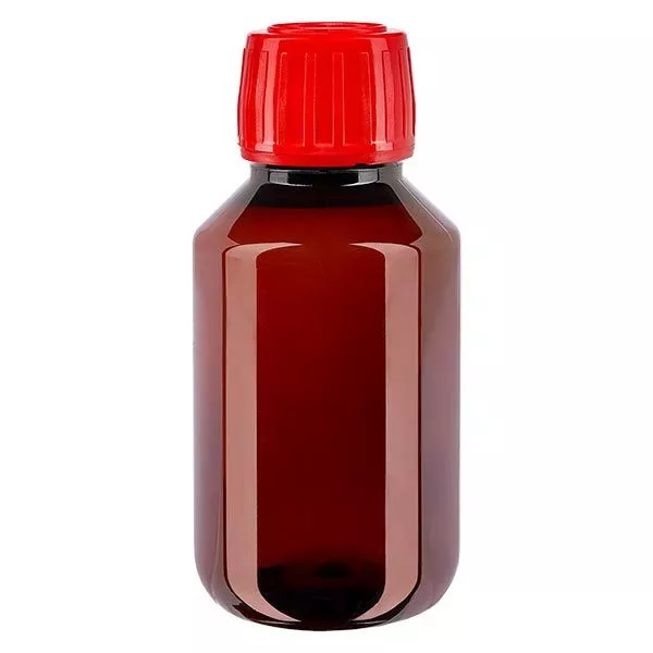 PET Flasche 100ml mit rotem Verschluss Originalitätsverschluss PET Flasche 100ml mit rotem Verschluss Originalitätsverschluss