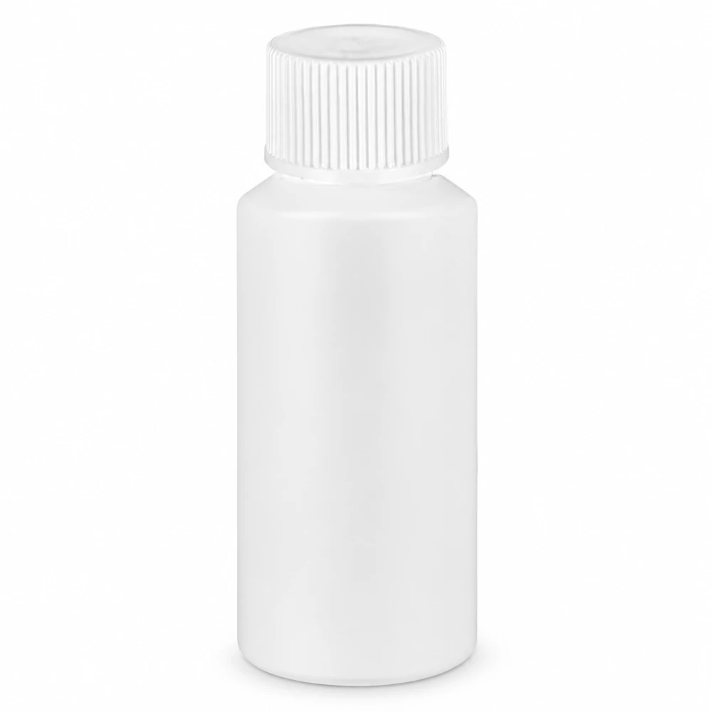 Apothekenflasche HDPE 30ml weiß, mit weißem Schraubverschluss Kleine weisse Apothekenflasche 30ml HDPE lebensmittelecht mit weissem Drehverschluss