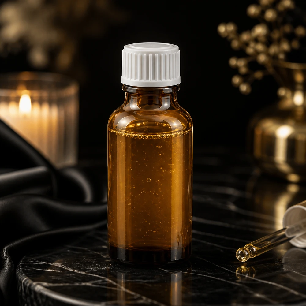 20ml Apothekerflasche Braunglas mit STD Tropfeinsatz 0,9mm im Kerzenlicht