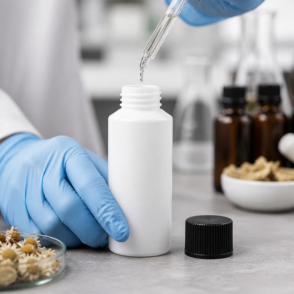 Kleine weiße Apothekerflasche 30ml aus HDPE mit sicherem Schraubdeckel