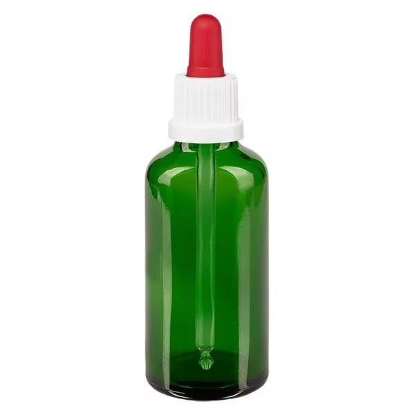 Apothekenflasche grün 50ml Pipette weiß/rot Originalitätsverschluss