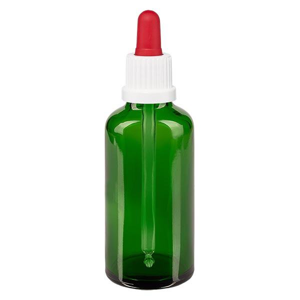 Apothekenflasche grün 50ml Pipette weiß/rot Originalitätsverschluss Apothekenflasche grün 50ml Pipette weiß/rot Originalitätsverschluss